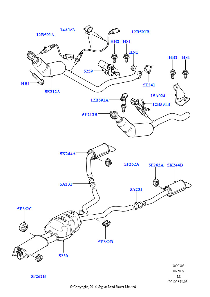 Схема: Система выпуска (AJ бензин 4.4 V8 EFI (220кВт))