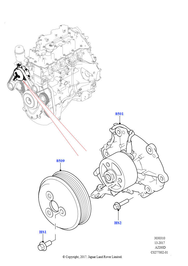 Схема: Насос охлаждающей жидкости (Главный блок, 2,0 л I4 DSL MID DOHC AJ200, 2.0L I4 DSL HIGH DOHC AJ200)