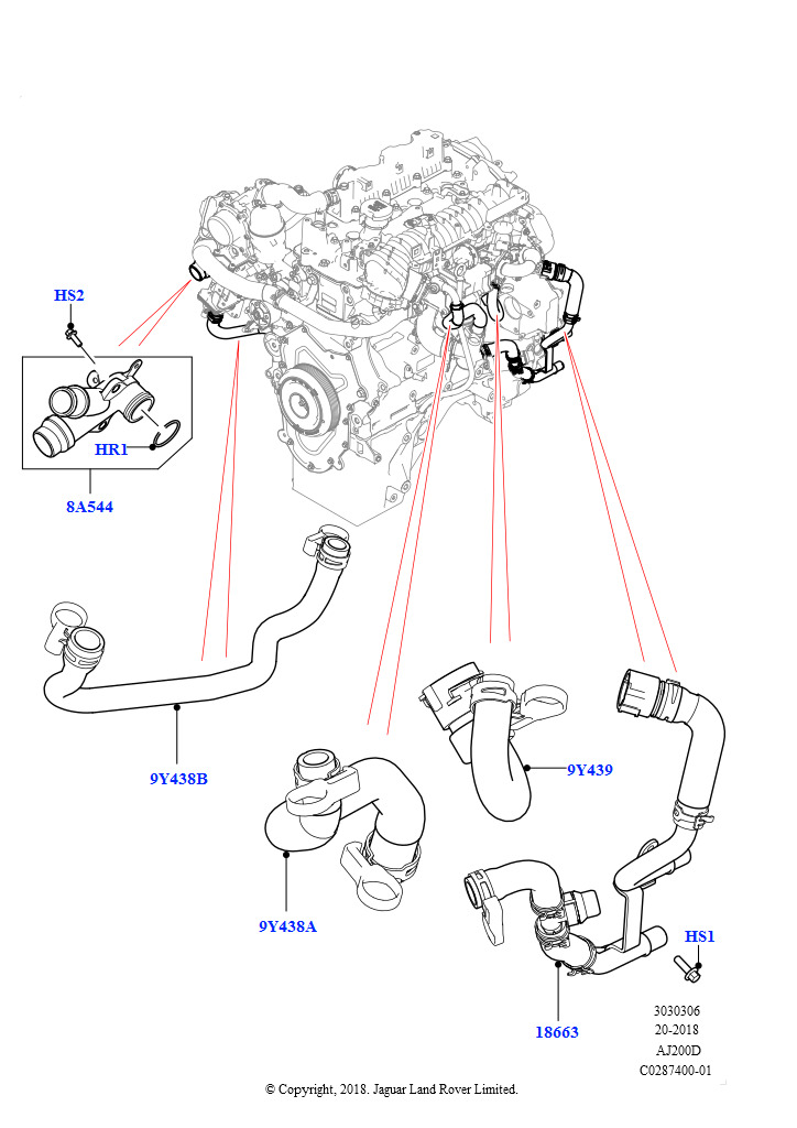 Схема: Система охлаждения EGR (2,0 л I4 DSL MID DOHC AJ200, EU6D дизельн.+ DPF понижен.токсичн., 2,0 л I4 DSL MID DOHC AJ200, LEV 160, 2,0 л I4 DSL MID DOHC AJ200, Токсичность выхлопа Eur
