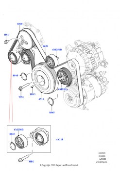 Шкивы и приводные ремни (Сборка на заводе в г. Солихалл, 2.0L I4 DSL HIGH DOHC AJ200, 2,0 л I4 DSL MID DOHC AJ200)