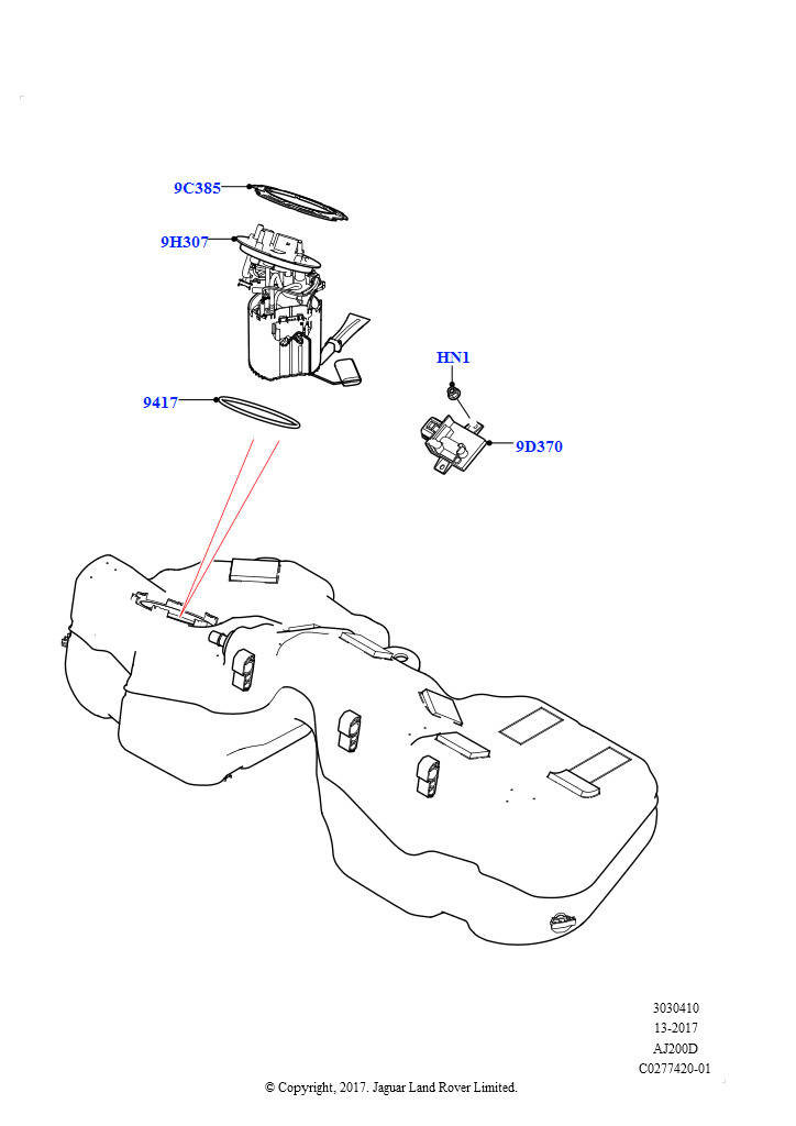 Схема: Топливный насос и датчик (2,0 л I4 DSL MID DOHC AJ200, 2.0L I4 DSL HIGH DOHC AJ200)