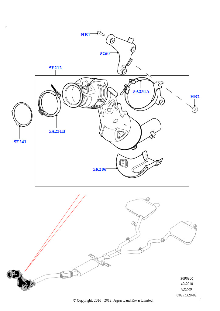 Передняя система выпуска (2,0 л I4 High DOHC AJ200, бензин, Токсичн.выхл. Euro V-го этапа, 2,0 л I4 Mid DOHC AJ200, бензин, Токсичн.выхл. Euro V-го этапа, 2,0 л I4 Mid DOHC AJ200,