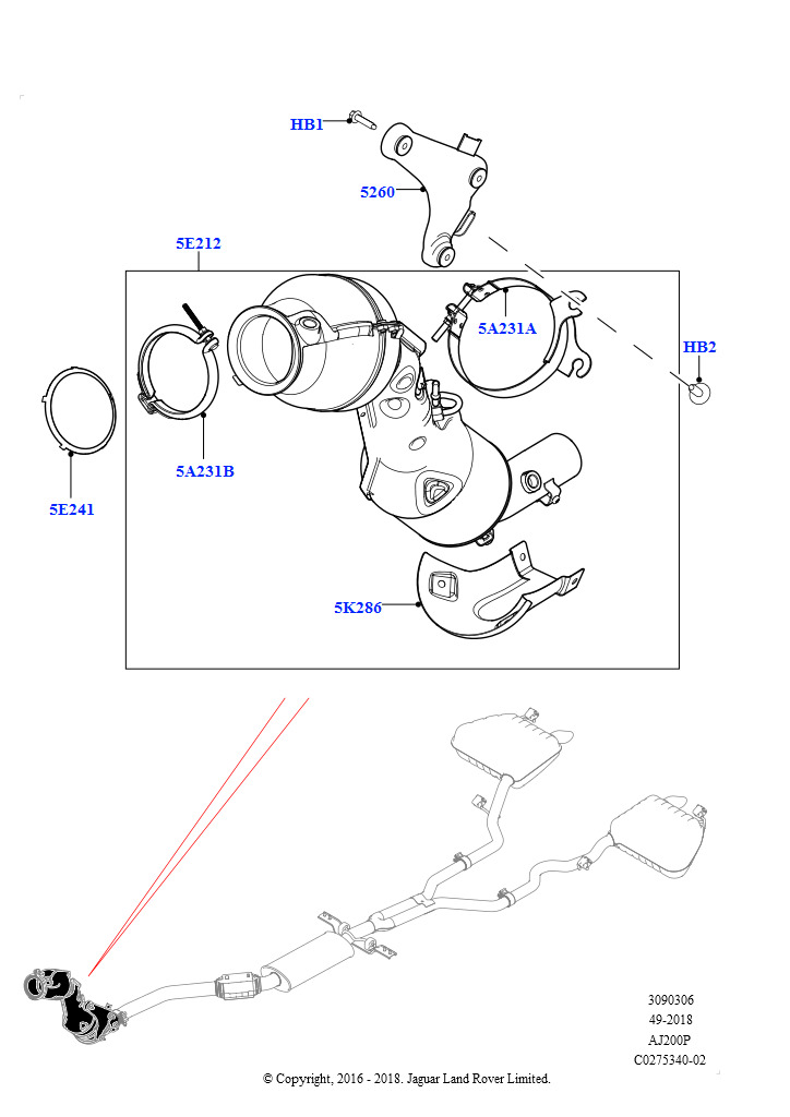 Передняя система выпуска (2,0 л I4 Mid DOHC AJ200, бензин, Токсичность выхлопа бензина 6-Пекин, 2,0 л I4 High DOHC AJ200, бензин, Токсичность выхлопа бензина 6-Пекин, 2,0 л I4 Mid