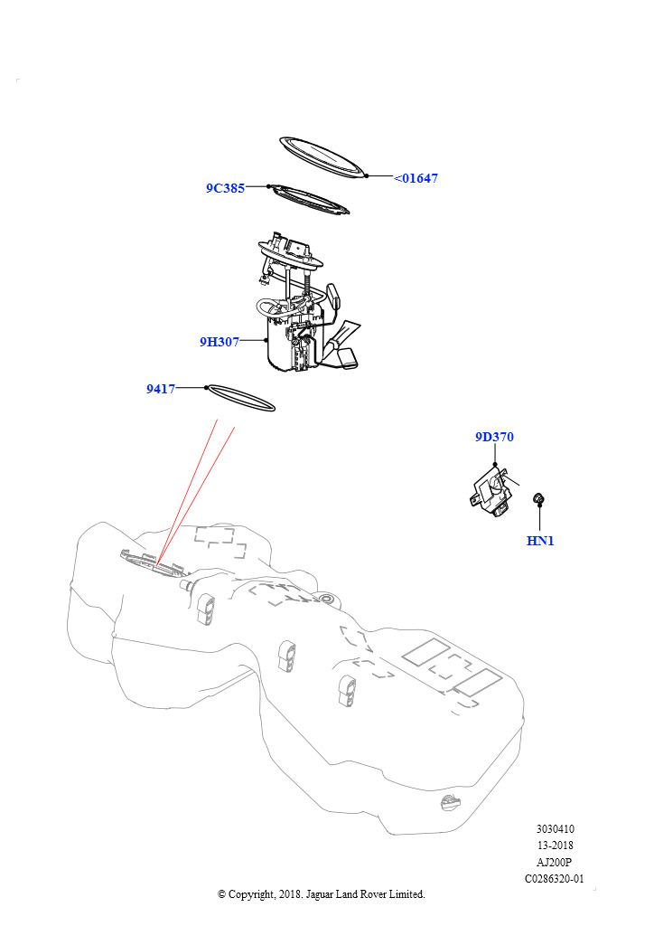 Схема: Топливный насос и датчик (2,0 л I4 Mid DOHC AJ200, бензин, 2,0 л I4 High DOHC AJ200, бензин)