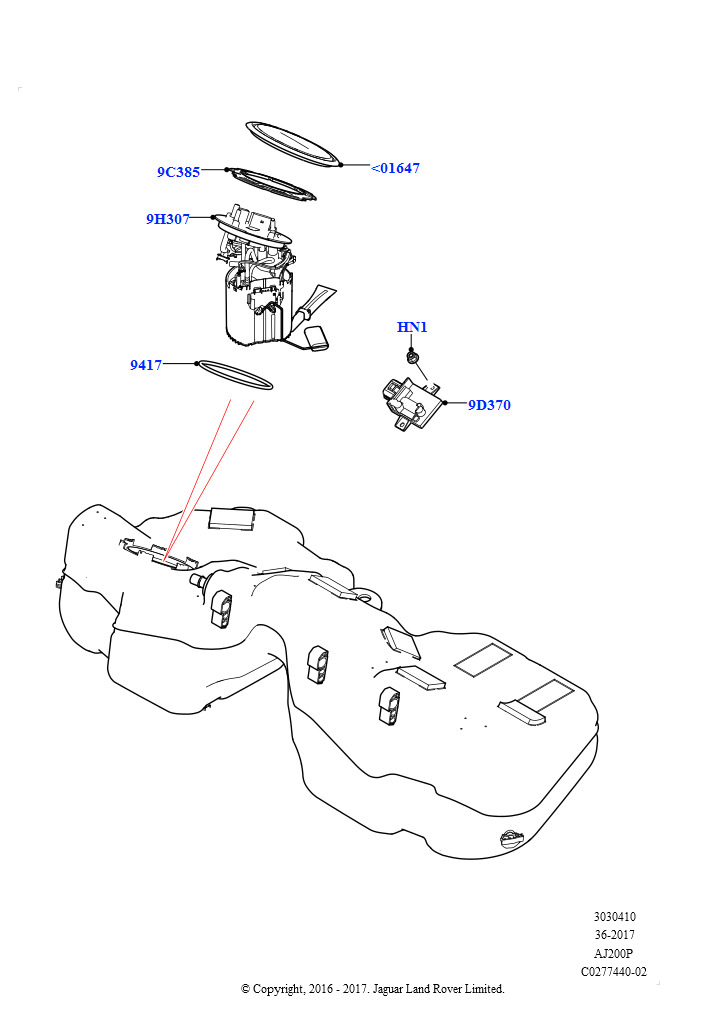 Схема: Топливный насос и датчик (2,0 л I4 Mid DOHC AJ200, бензин, 2,0 л I4 High DOHC AJ200, бензин)