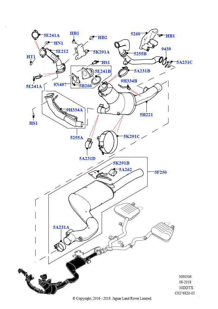 Передняя система выпуска (3.0 V6 D Gen2 Twin Turbo, Токсичность выхлопа EU6 + DPF, 3.0 V6 D Gen2 Twin Turbo, EU6D дизельн.+ DPF понижен.токсичн.)