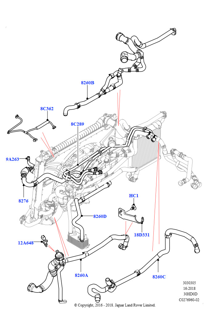 Схема: Трубопр.и шланги сист.охлажд. (3.0L DOHC GDI SC V6 БЕНЗИНОВЫЙ, Со стандартн.сист.охлажд.двигателя, Без активного подогрева коробки передач)