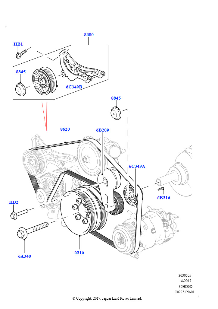Шкивы и приводные ремни (Первичный привод, 3.0L DOHC GDI SC V6 БЕНЗИНОВЫЙ)