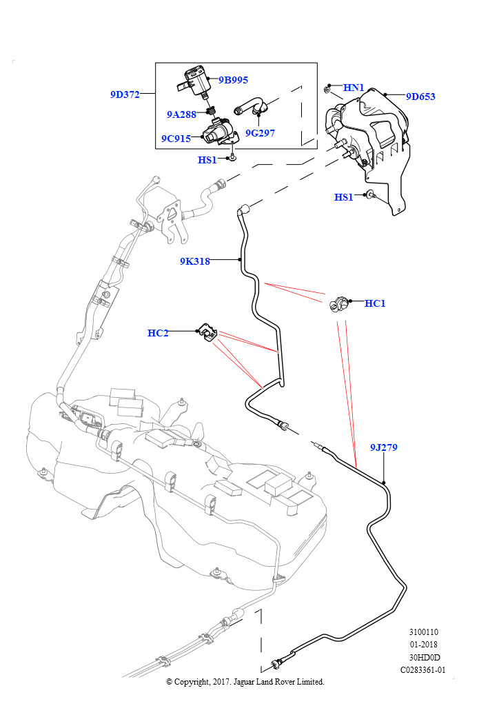 Топливные магистрали (3.0L DOHC GDI SC V6 БЕНЗИНОВЫЙ, Топливный бак с детектором утечек, 3.0L DOHC GDI SC V6 БЕНЗИНОВЫЙ, Бенз.бак с контр.утечек,БольшФлтр)