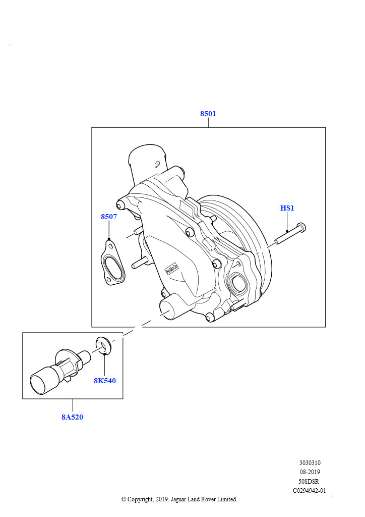 Схема: Насос охлаждающей жидкости (5.0L P AJ133 DOHC CDA S/C Enhanced)