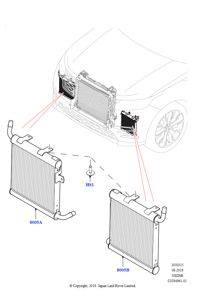 Схема: Радиатор/расшр.бачок для охл.жидк. (5.0L P AJ133 DOHC CDA S/C Enhanced)