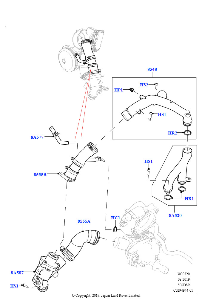 Схема: Термостат/корпус и сопут.элементы (5.0L P AJ133 DOHC CDA S/C Enhanced)