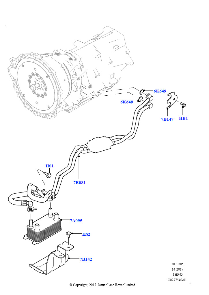 Системы охлаждения коробки передач (2,0 л I4 DSL MID DOHC AJ200, 8-ступенчатая АКПП ZF 8HP45, 2.0L I4 DSL HIGH DOHC AJ200, 8-ступенчатая АКПП ZF 8HP45)