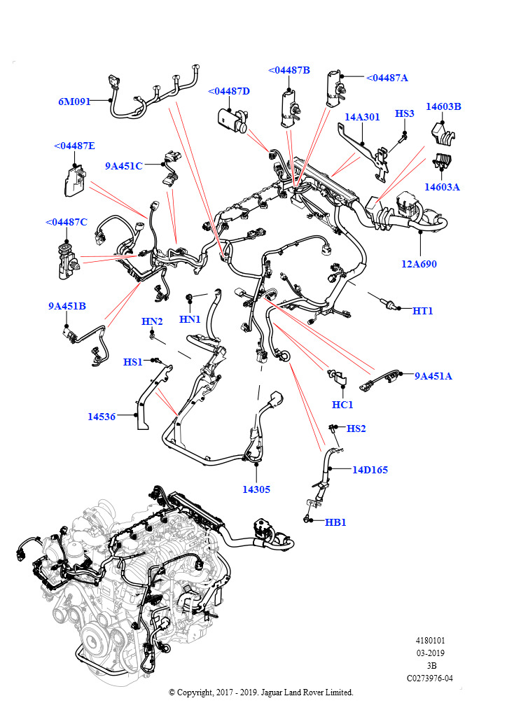 Схема: Жгут электропроводки двигателя (2,0 л I4 DSL MID DOHC AJ200, 2.0L I4 DSL HIGH DOHC AJ200)