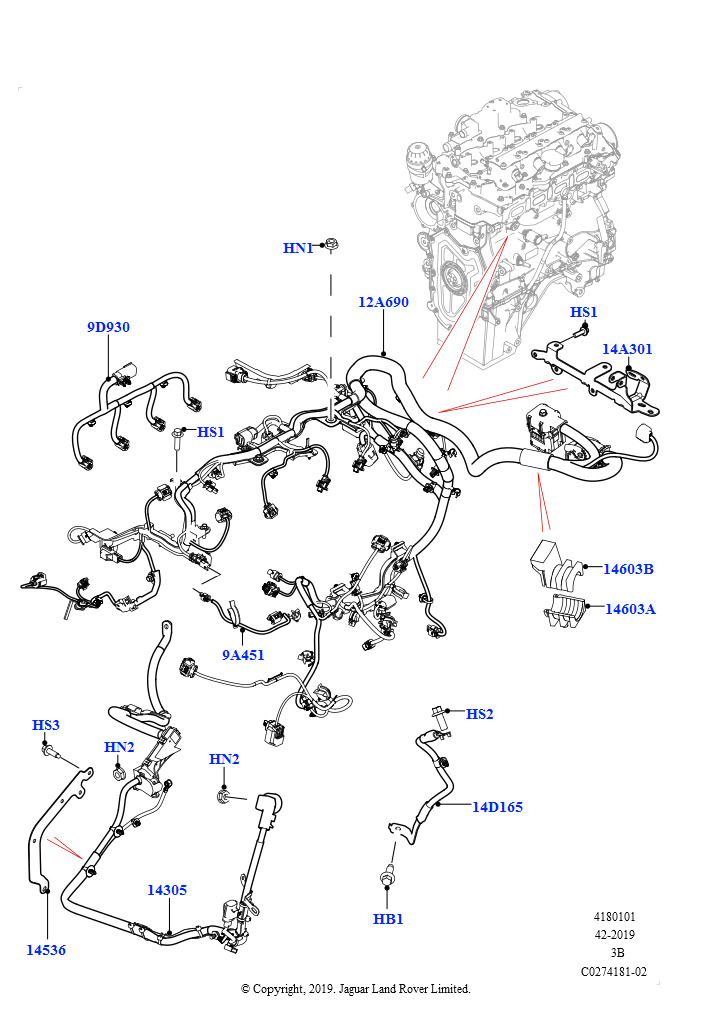 Схема: Жгут электропроводки двигателя (2,0 л I4 Mid DOHC AJ200, бензин, 2,0 л I4 High DOHC AJ200, бензин)