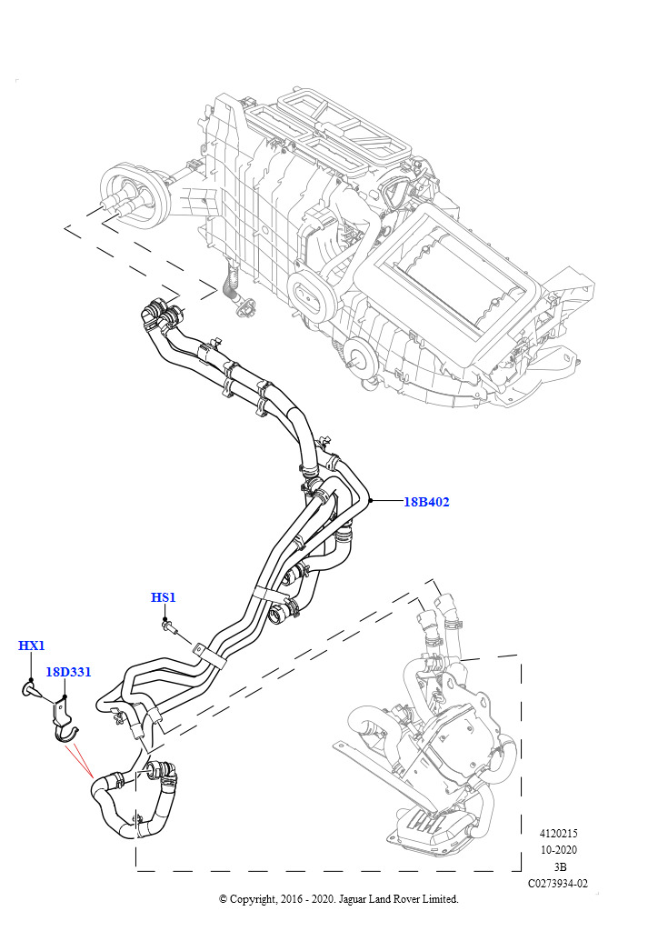 Схема: Шланги отопителя (2.0L I4 DSL HIGH DOHC AJ200, Подогр.топл.с парк.отопителем и д/у, 2,0 л I4 DSL MID DOHC AJ200, Подогр.топл.с парк.отопителем и д/у)