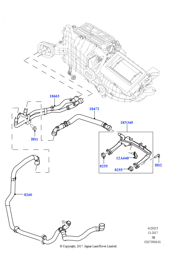 Схема: Шланги отопителя (3.0L DOHC GDI SC V6 БЕНЗИНОВЫЙ, Без отопителя, 3.0L DOHC GDI SC V6 БЕНЗИНОВЫЙ, С отопителем PTC, 5.0L P AJ133 DOHC CDA S/C Enhanced, С отопителем PTC, 5.0L P AJ13