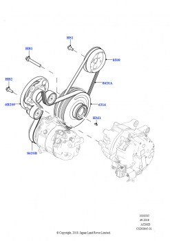 Шкивы и приводные ремни (2.0L AJ20D4 Diesel High NFE, Сборочный завод Хэйлвуд, Аккумуляторная батарея для электромотора — MHEV, 2.0L AJ20D4 Diesel LF NFE, Сборочный завод Хэйлвуд,