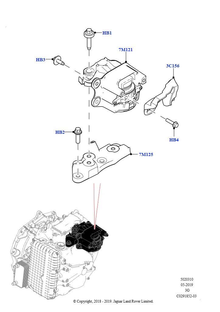 Опора коробки передач (2.0L AJ20P4 Petrol High NFE, 9 Speed Auto Trans 9HP50, Сборочный завод Хэйлвуд, 2.0L AJ20P4 Petrol Mid NFE, 9 Speed Auto Trans 9HP50, Сборочный завод Хэйлвуд