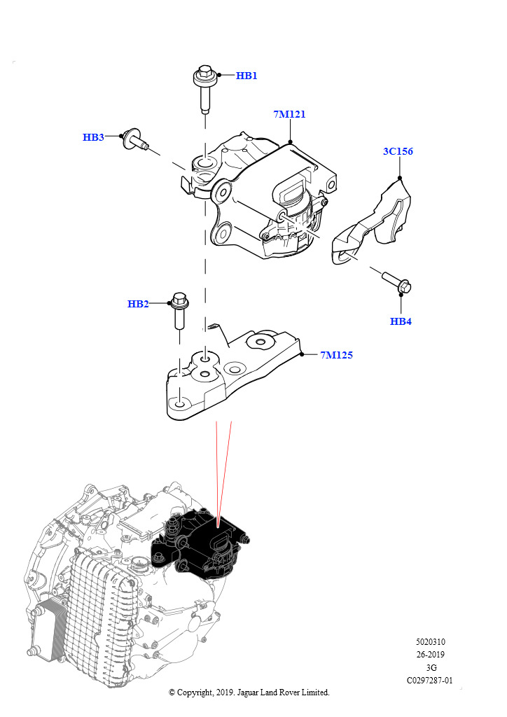 Опора коробки передач (2.0L AJ20P4 Petrol Mid NFE, 9 Speed Auto Trans 9HP50, Изготовитель - Changsu (Китай), 2.0L AJ20P4 Petrol E100 NFE, 9 Speed Auto Trans 9HP50, Изготовитель - C