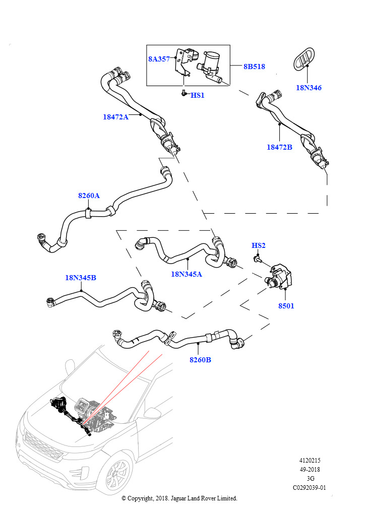 Схема: Шланги отопителя (2.0L AJ20P4 Petrol High NFE, Сборочный завод Хэйлвуд, 2.0L AJ20P4 Petrol E100 NFE, Сборочный завод Хэйлвуд, 2.0L AJ20P4 Petrol Mid NFE, Сборочный завод Хэйлвуд)