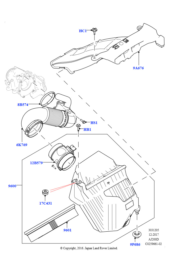 Воздушный фильтр (2,0 л I4 DSL MID DOHC AJ200, 2.0L I4 DSL HIGH DOHC AJ200)
