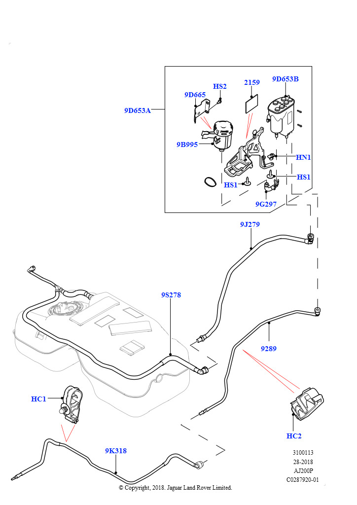 Схема: Угольный фильтр (2,0 л I4 High DOHC AJ200, бензин, Заливн.горл.топл.бака-неэтил.топл., 2,0 л I4 Mid DOHC AJ200, бензин, Заливн.горл.топл.бака-неэтил.топл.)